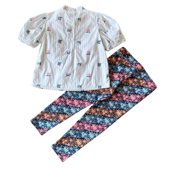 Janie and Jack Floral Ruffle Top and Floral Ponte Pant Set, Size 3T, Ivory, Mult - Picture 2 of 9